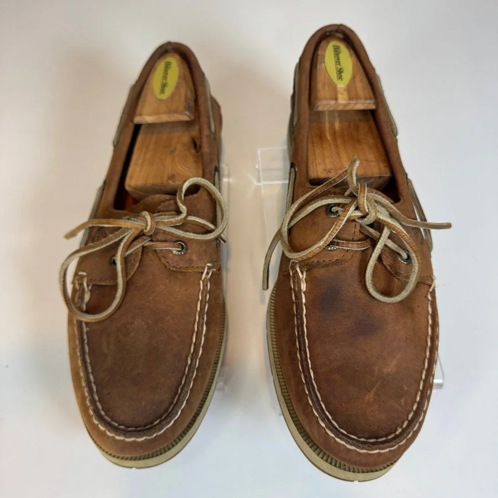 Sperry Top-Sider Boat Shoes Mens 10 Tan Leather Moc Toe Loafers Preppy Old Money
